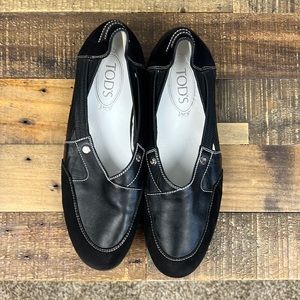 Tod’s Black Leather & Suede Slip-On Driving Moccasins size 39 European